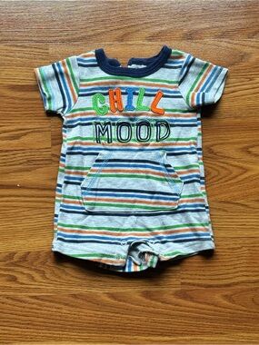 Chill Mood Striped Baby Romper - Gray with Blue & Orange Accents